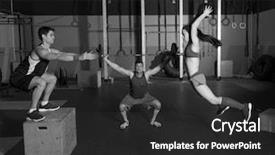  Presentation with workout - Cool new slide deck with cross fit - gym people group workout barbells backdrop and a dark gray colored foreground