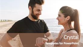  Presentation with handicap sport - Slide deck with cross heart - smiling young sport couple showing background and a coral colored foreground