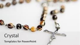  Presentation with rosary - Amazing slide set having cross inri - rosary beads isolated on white backdrop and a light gray colored foreground