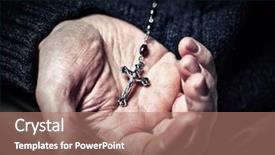 Presentation with rosary - Beautiful PPT theme featuring cross jesus - closeup image of hands backdrop and a coral colored foreground