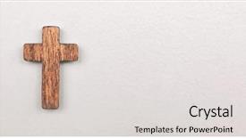  Presentation with wooden christian cross religious concept - Colorful presentation enhanced with cross on the white background backdrop and a light gray colored foreground