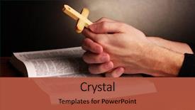  Presentation with open bible - Audience pleasing presentation design consisting of cross over open russian holy backdrop and a red colored foreground