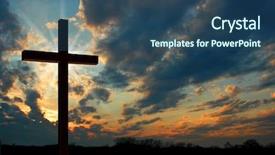  Presentation with cross - PPT theme consisting of cross over sunset background and a ocean colored foreground