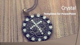  Presentation with crown - PPT theme with cross pendant on wood background background and a coral colored foreground
