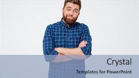  Presentation with isolated paw prints over white - PPT theme with cross people - confused frustrated bearded man standing background and a light blue colored foreground