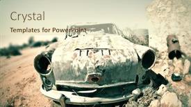  Presentation with old car - PPT theme consisting of cross-processed-image background and a soft green colored foreground
