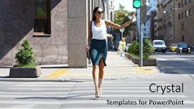  Presentation with business road map - Presentation design featuring cross roads - business woman crossing the road background and a light gray colored foreground