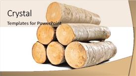 Presentation with pile of stacked firewood prepared - Colorful presentation theme enhanced with cross section - pile of beech firewood isolated backdrop and a coral colored foreground