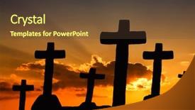  Presentation with cross - Presentation theme with cross silhouette and the clouds background and a  colored foreground