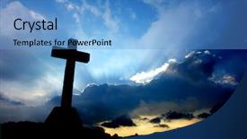  Presentation with jesus - Colorful presentation theme enhanced with cross silhouette and the clouds backdrop and a teal colored foreground