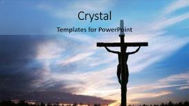  Presentation with jesus cross - Audience pleasing PPT layouts consisting of cross silhouette and the clouds backdrop and a light blue colored foreground