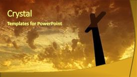  Presentation with jesus cross - PPT theme having cross silhouette with the sunset background and a tawny brown colored foreground