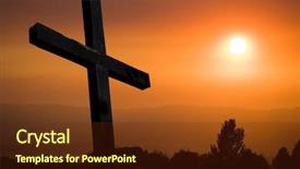  Presentation with bible - PPT theme enhanced with cross silhouette with the sunset background and a tawny brown colored foreground
