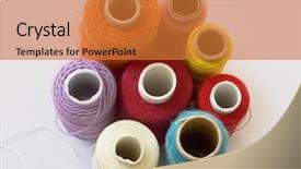  Presentation with color bubbles - Theme consisting of cross stitch - group of color bobbins background and a red colored foreground