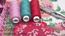  Presentation with stitch - Colorful presentation design enhanced with cross-stitch set colorful threads backdrop and a red colored foreground