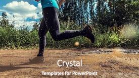  Presentation with rural road - Slide deck with cross water drops - athlete running through the dirty background and a violet colored foreground