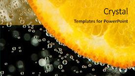  Presentation with orange slice - Slide deck with cross water drops - close-up of a wet juicy background and a  colored foreground
