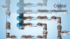  Presentation with water pipes - Audience pleasing theme consisting of cross water drops - pipes and fittings labyrinth concept backdrop and a light blue colored foreground