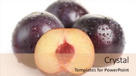  Presentation with spoilage fruit and vagetable - Beautiful PPT theme featuring cross water drops - plum fruit with dew isolated backdrop and a  colored foreground