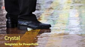  Presentation with stand - Cool new PPT theme with cross water drops - raining day man stand backdrop and a tawny brown colored foreground