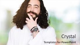  Presentation with jesus christ - Slide deck having crossed arms and hand background and a sky blue colored foreground