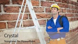  Presentation with red brick wall - PPT theme having crossed by ladder against red background and a coral colored foreground