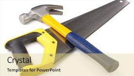  Presentation with saw palmetto - PPT layouts having crossed hammer and hand-saw background and a yellow colored foreground