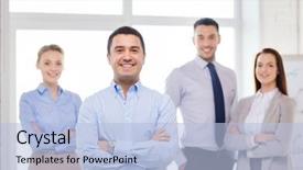  Presentation with team hands - Audience pleasing presentation theme consisting of crossed hands and team backdrop and a light blue colored foreground