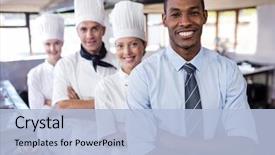  Presentation with hotel kitchen - Amazing presentation theme having crossed in kitchen at hotel backdrop and a light blue colored foreground