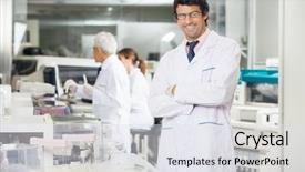  Presentation with laboratory - Presentation design having crossed in laboratory near centrifuge background and a sky blue colored foreground