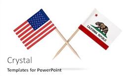  Presentation with california - PPT layouts enhanced with crossed-real-paper-toothpick-flags background and a white colored foreground