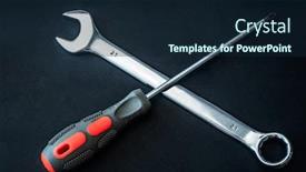  Presentation with repair - Colorful PPT layouts enhanced with crossed-spanner-and-screwdriver-repair backdrop and a wine colored foreground
