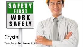 Presentation with worker safety - Beautiful theme featuring crossed standing beside safety first backdrop and a white colored foreground