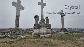  Presentation with hill - PPT theme consisting of crosses-on-the-hill-weathered background and a light gray colored foreground
