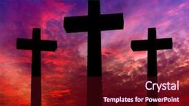  Presentation with holy spirit christian cross silhouette - Colorful slide deck enhanced with crosses silhouette over a dramatic backdrop and a tawny brown colored foreground