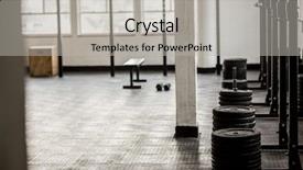  Presentation with barbell - Amazing slide deck having crossfit - barbell disc plates arranged backdrop and a light gray colored foreground