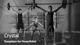  Presentation with barbell - Audience pleasing slide deck consisting of crossfit - barbell weight lifting group workout backdrop and a dark gray colored foreground