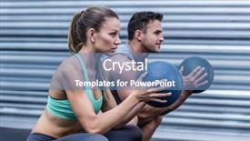  Presentation with crossfit - Colorful presentation theme enhanced with crossfit - squatting muscular couple doing ball backdrop and a teal colored foreground