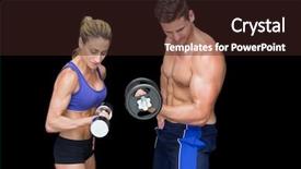  Presentation with crossfit - Slide deck with crossfit couple posing with dumbbells on black background background and a wine colored foreground