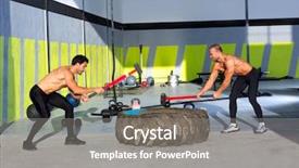  Presentation with crossfit - Slide set featuring crossfit sledge hammer men workout background and a gray colored foreground