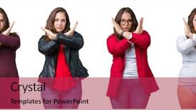  Presentation with plus size fashion model - Slide deck featuring crossing arms doing negative sign background and a  colored foreground