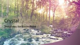  Presentation with moss - Beautiful slide set featuring crossing creek - forest waterfall and rocks covered backdrop and a coral colored foreground