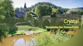  Presentation with rustic bridge water purple butterflies - PPT theme enhanced with crossing creek - old bridge background and a  colored foreground