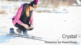  Presentation with cross and crown - PPT layouts consisting of crossing creek - woman cross country skier putting background and a white colored foreground