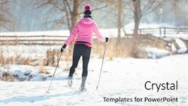  Presentation with bearing cross - Theme having crossing creek - woman doing cross country skiing background and a white colored foreground