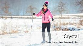  Presentation with woman sport - Slides enhanced with crossing creek - woman doing cross country skiing background and a white colored foreground