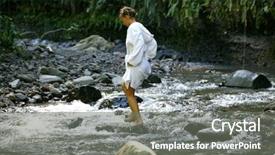 Presentation with stream - Slide set with crossing creek - woman walking in a stream background and a gray colored foreground