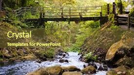  Presentation with stream - PPT theme featuring crossing creek - wooden bridge crosses a stream background and a tawny brown colored foreground