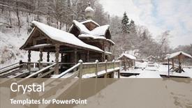  Presentation with orthodox - Slide deck with crossing creek - wooden old-style structure with baptistery background and a gray colored foreground