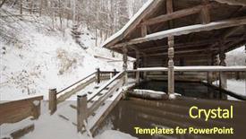  Presentation with old style - Amazing PPT theme having crossing creek - wooden old-style structure with baptistery backdrop and a tawny brown colored foreground